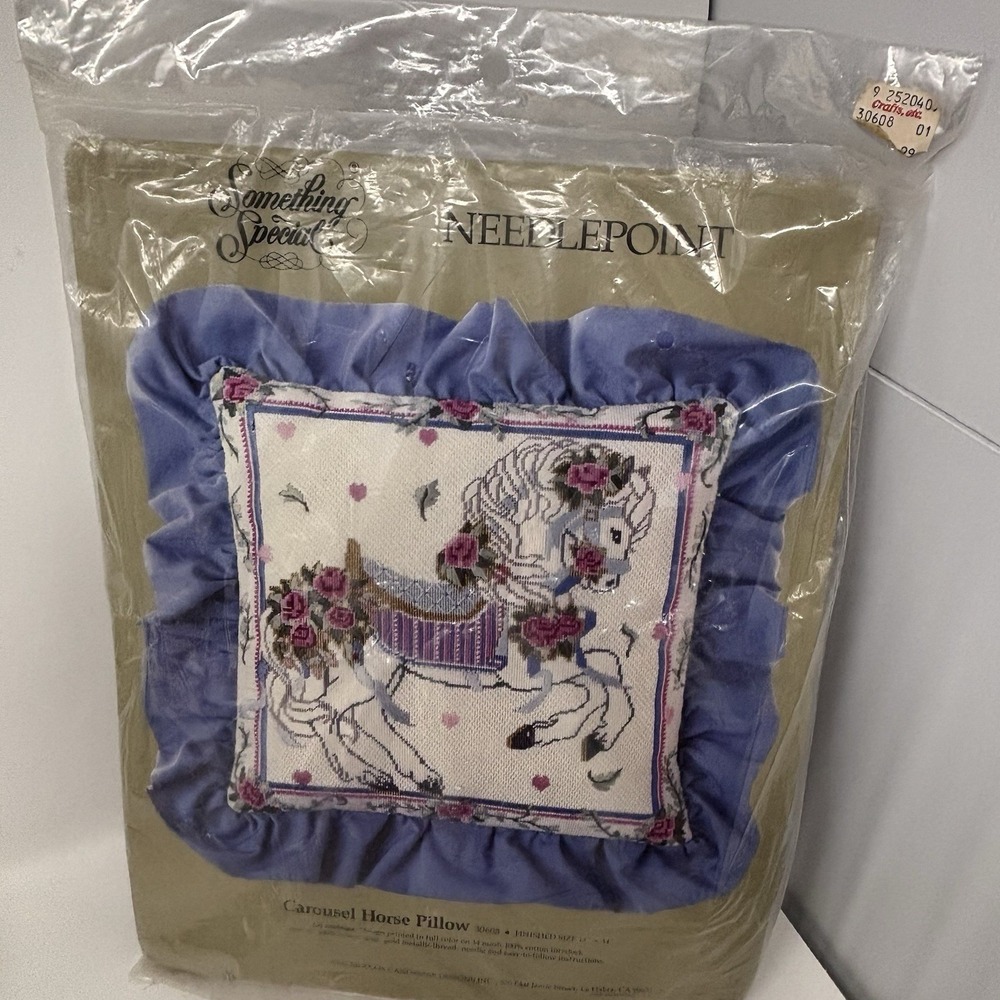 Vintage Candamar Needlepoint Kit #30608 CAROUSEL HORSE PILLOW Something Special